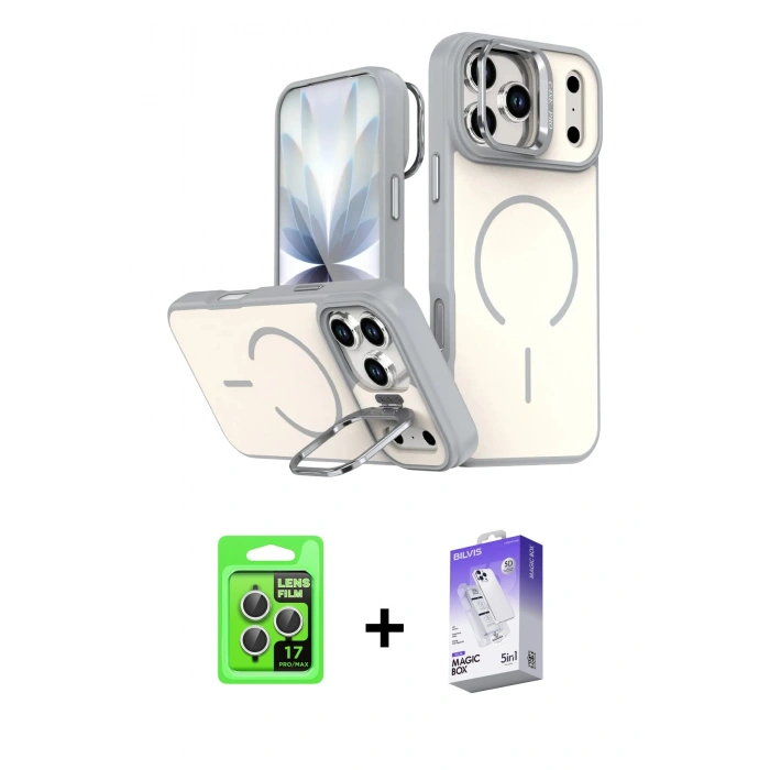 MARSİLYAN™- iPhone 17 Pro Kılıf Çekirdek Klasik - Siyah Bilvis 5in1 3D Magic Cam Ekran Koruyucu + Raze Metal Kamera Lens - GS