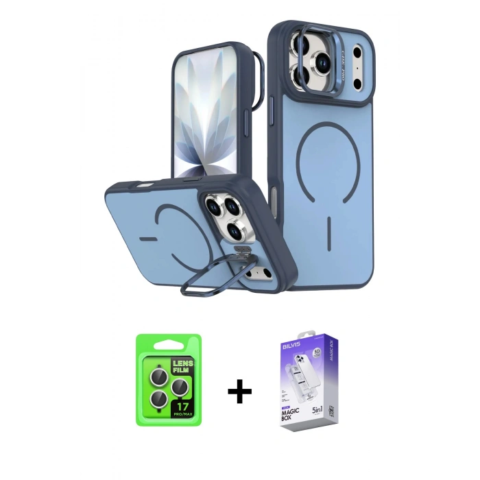 MARSİLYAN™- iPhone 17 Pro Kılıf Çekirdek Klasik - Siyah Bilvis 5in1 3D Magic Cam Ekran Koruyucu + Raze Metal Kamera Lens - GS