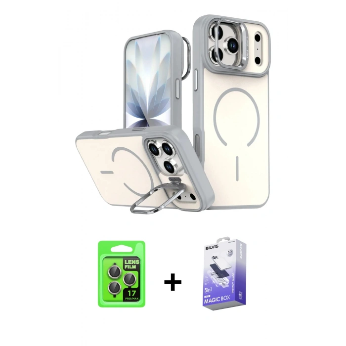 MARSİLYAN™- iPhone 17 Pro Kılıf Çekirdek Klasik - Siyah Bilvis 5in1 5D Magic Hayalet Cam Ekran Koruyucu + Raze Metal Kamera Lens - GI