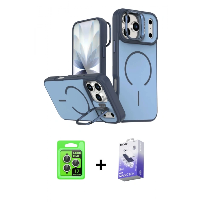 MARSİLYAN™- iPhone 17 Pro Kılıf Çekirdek Klasik - Siyah Bilvis 5in1 5D Magic Hayalet Cam Ekran Koruyucu + Raze Metal Kamera Lens - GS