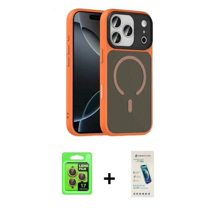 MARSİLYAN™- iPhone 17 Pro Kılıf Doruk Form Serisi - Şeffaf Pasifik Cam Ekran Koruyucu + Raze Metal Kamera Lens - TU