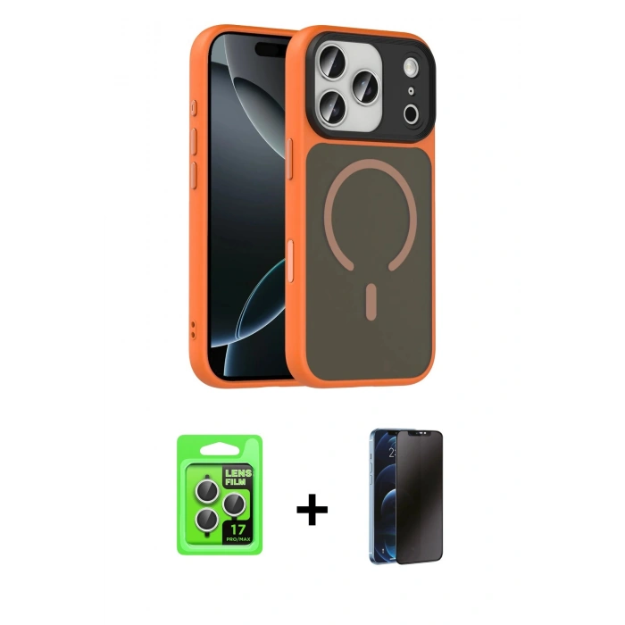 MARSİLYAN™- iPhone 17 Pro Kılıf Doruk Form Serisi - Siyah 3D Antistatik Hayalet Cam Ekran Koruyucu + Raze Metal Kamera Lens - GS