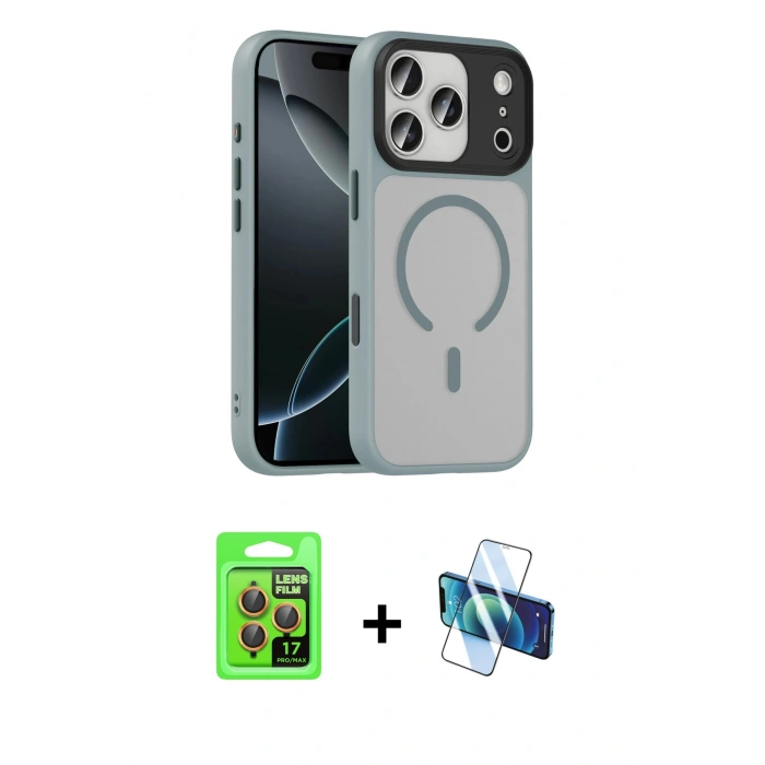 MARSİLYAN™- iPhone 17 Pro Kılıf Doruk Form Serisi - Siyah 3D Antistatik Seramik Nano Ekran Koruyucu + Raze Metal Kamera Lens - TU