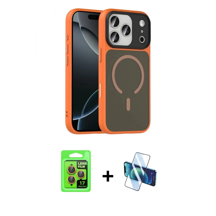MARSİLYAN™- iPhone 17 Pro Kılıf Doruk Form Serisi - Siyah 3D Antistatik Seramik Nano Ekran Koruyucu + Raze Metal Kamera Lens - TU