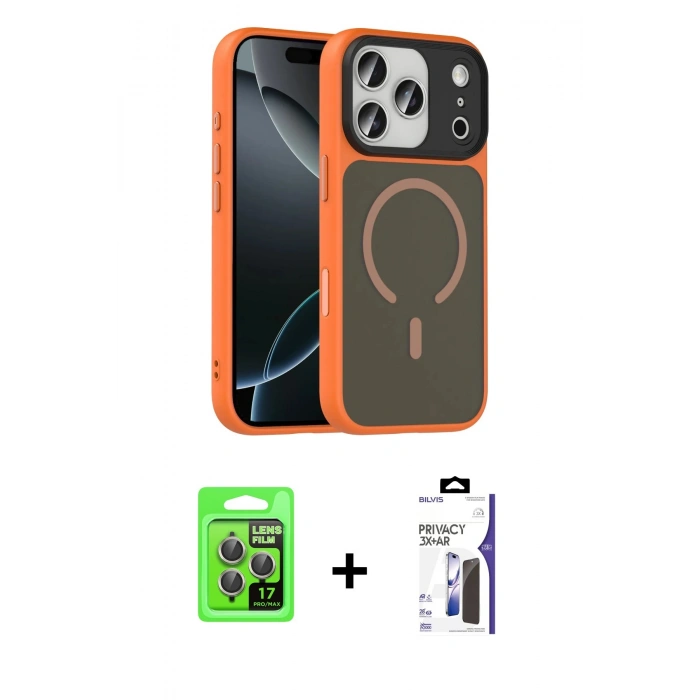 MARSİLYAN™- iPhone 17 Pro Kılıf Doruk Form Serisi - Siyah Bilvis 3X AR Hayalet Cam Ekran Koruyucu + Raze Metal Kamera Lens - GI