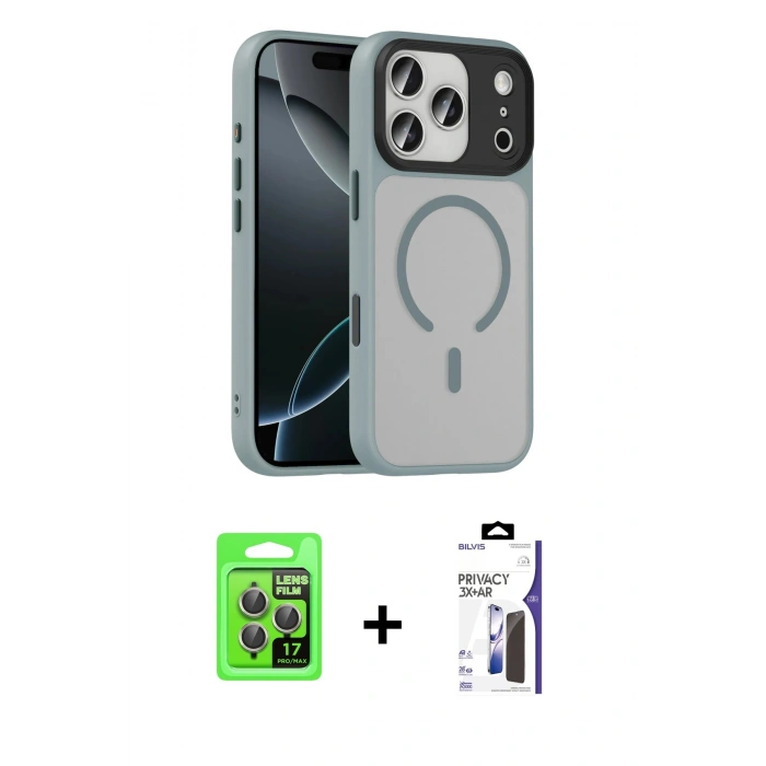 MARSİLYAN™- iPhone 17 Pro Kılıf Doruk Form Serisi - Siyah Bilvis 3X AR Hayalet Cam Ekran Koruyucu + Raze Metal Kamera Lens - GI