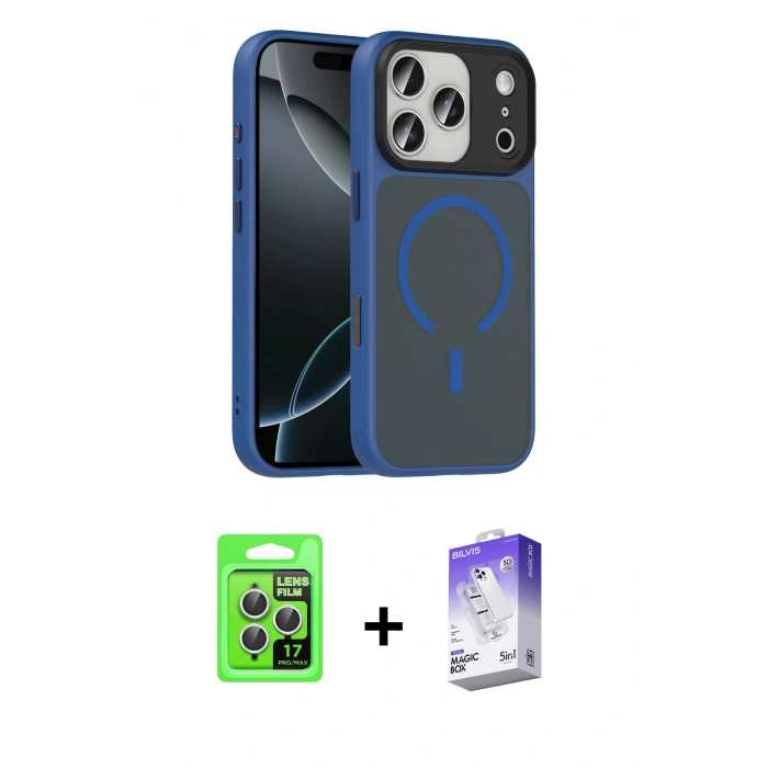 MARSİLYAN™- iPhone 17 Pro Kılıf Doruk Form Serisi - Siyah Bilvis 5in1 3D Magic Cam Ekran Koruyucu + Raze Metal Kamera Lens - GS
