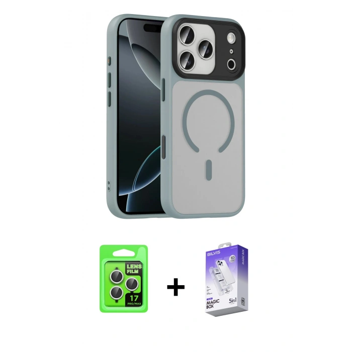 MARSİLYAN™- iPhone 17 Pro Kılıf Doruk Form Serisi - Siyah Bilvis 5in1 3D Magic Cam Ekran Koruyucu + Raze Metal Kamera Lens - GS