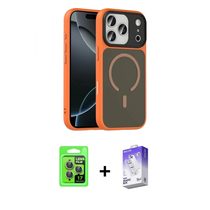 MARSİLYAN™- iPhone 17 Pro Kılıf Doruk Form Serisi - Siyah Bilvis 5in1 3D Magic Cam Ekran Koruyucu + Raze Metal Kamera Lens - GI