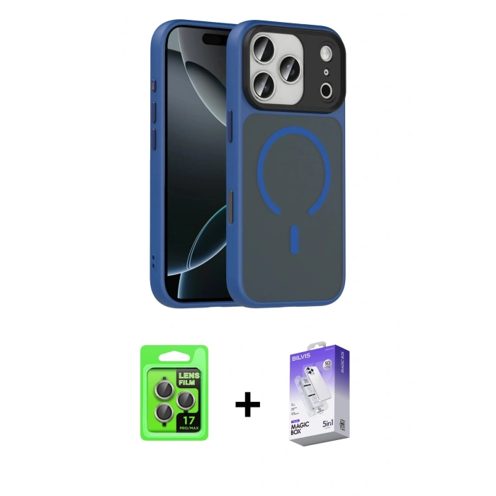 MARSİLYAN™- iPhone 17 Pro Kılıf Doruk Form Serisi - Siyah Bilvis 5in1 3D Magic Cam Ekran Koruyucu + Raze Metal Kamera Lens - GI
