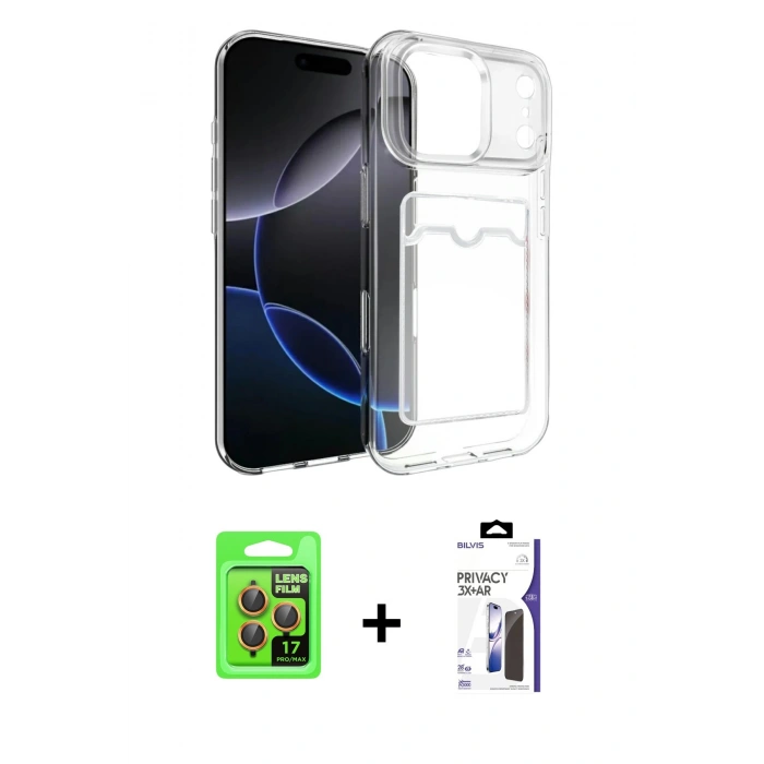 MARSİLYAN™- iPhone 17 Pro Kılıf Doruk Klasik Koleksiyonu - Siyah Bilvis 3X AR Hayalet Cam Ekran Koruyucu + Raze Metal Kamera Lens - TU