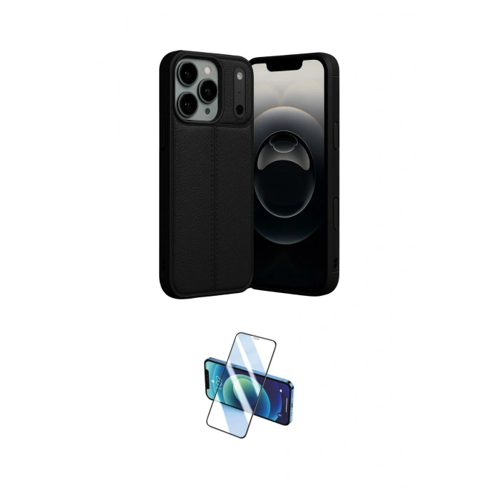 MARSİLYAN™- iPhone 17 Pro Kılıf Doruk Klasik Özel Seri - Siyah 3D Antistatik Seramik Nano Ekran Koruyucu