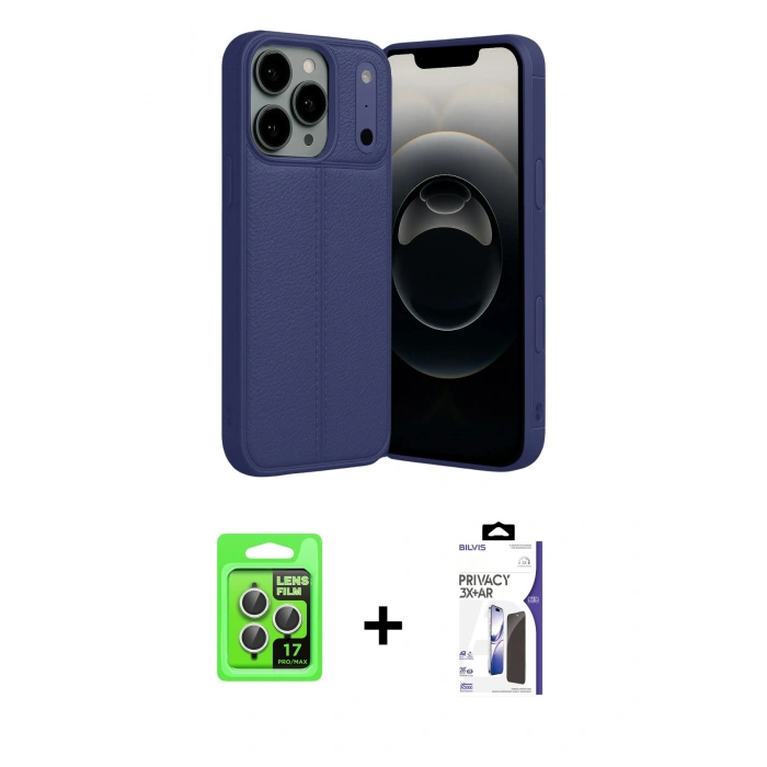MARSİLYAN™- iPhone 17 Pro Kılıf Doruk Klasik Özel Seri - Siyah Bilvis 3X AR Hayalet Cam Ekran Koruyucu + Raze Metal Kamera Lens - GS