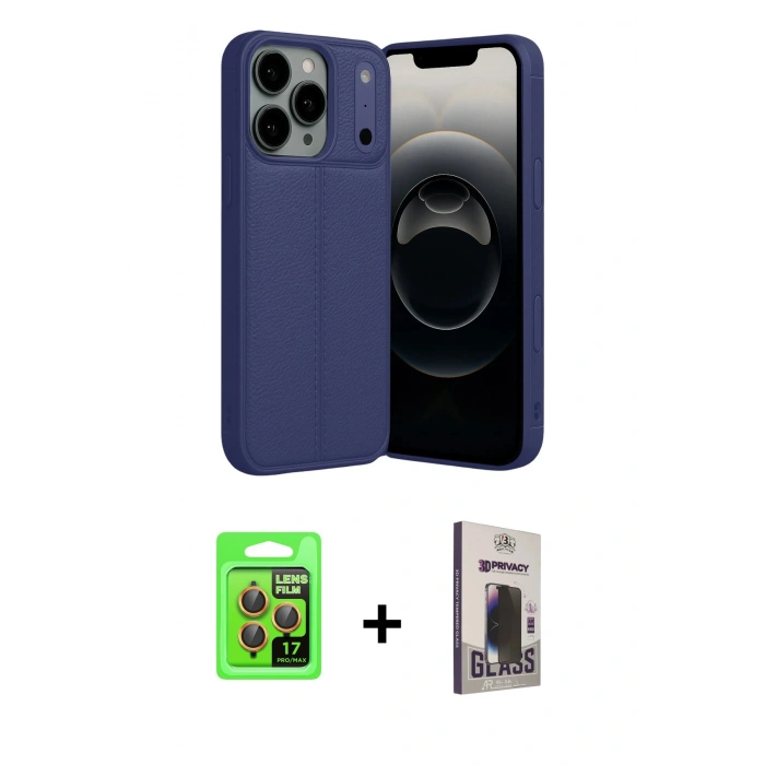 MARSİLYAN™- iPhone 17 Pro Kılıf Doruk Klasik Özel Seri - Siyah Bilvis Hayalet Cam Ekran Koruyucu + Raze Metal Kamera Lens - TU