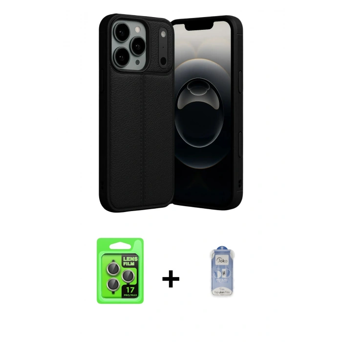 MARSİLYAN™- iPhone 17 Pro Kılıf Doruk Klasik Özel Seri - Siyah Joko Magic 5D Cam + Raze Metal Kamera Lens - GI