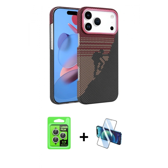 MARSİLYAN™- iPhone 17 Pro Kılıf Doruk Serisi - Siyah 3D Antistatik Seramik Nano Ekran Koruyucu + Raze Metal Kamera Lens - GS