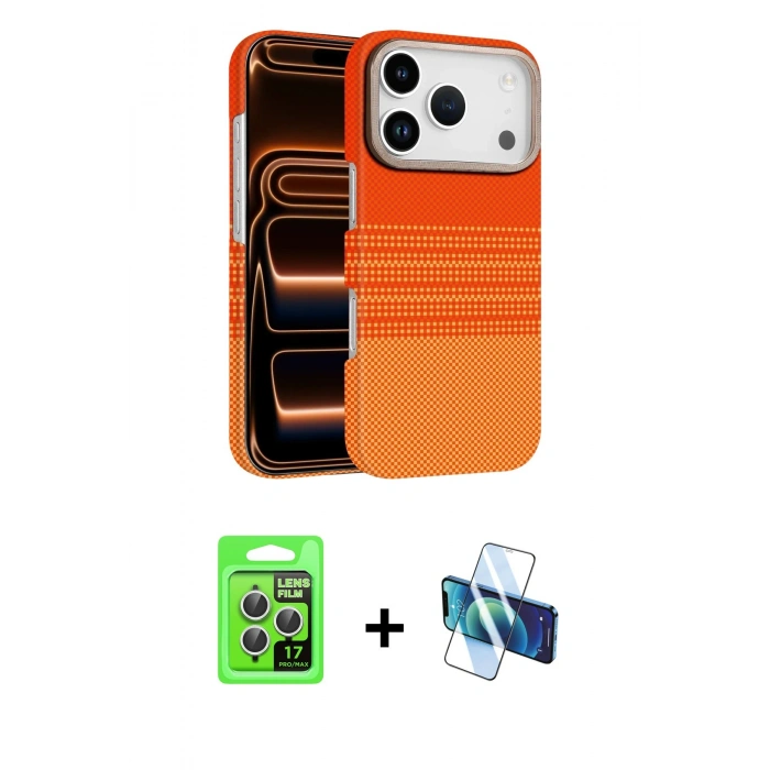 MARSİLYAN™- iPhone 17 Pro Kılıf Doruk Serisi - Siyah 3D Antistatik Seramik Nano Ekran Koruyucu + Raze Metal Kamera Lens - GS