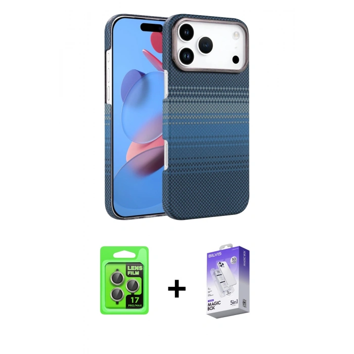 MARSİLYAN™- iPhone 17 Pro Kılıf Doruk Serisi - Siyah Bilvis 5in1 3D Magic Cam Ekran Koruyucu + Raze Metal Kamera Lens - GI