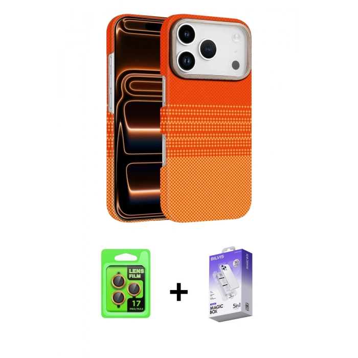 MARSİLYAN™- iPhone 17 Pro Kılıf Doruk Serisi - Siyah Bilvis 5in1 3D Magic Cam Ekran Koruyucu + Raze Metal Kamera Lens - TU