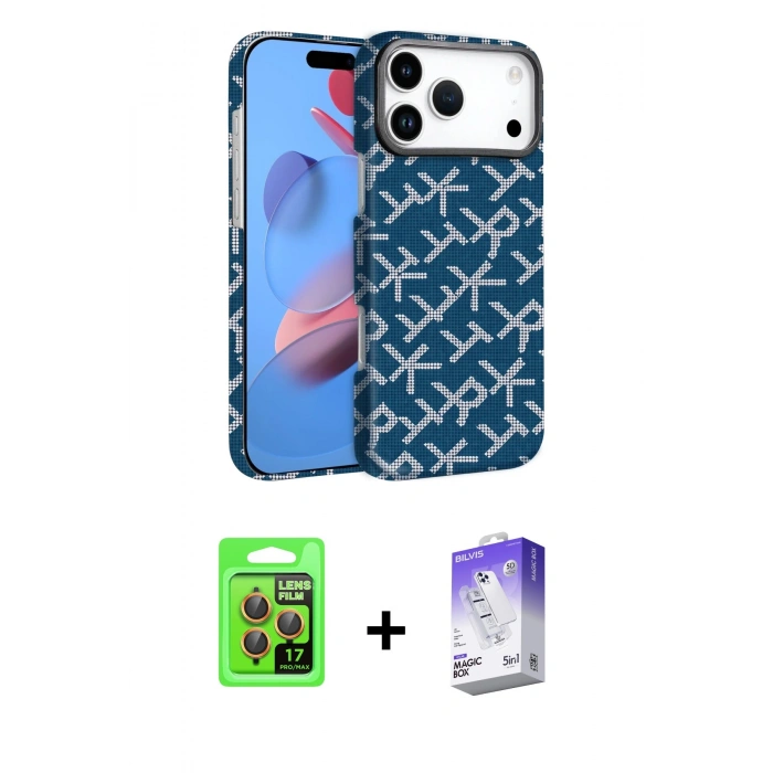 MARSİLYAN™- iPhone 17 Pro Kılıf Doruk Serisi - Siyah Bilvis 5in1 3D Magic Cam Ekran Koruyucu + Raze Metal Kamera Lens - TU