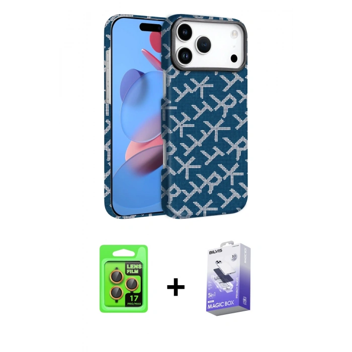 MARSİLYAN™- iPhone 17 Pro Kılıf Doruk Serisi - Siyah Bilvis 5in1 5D Magic Hayalet Cam Ekran Koruyucu + Raze Metal Kamera Lens - TU