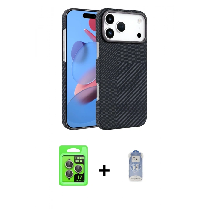 MARSİLYAN™- iPhone 17 Pro Kılıf Doruk Serisi - Siyah Joko Magic 5D Cam + Raze Metal Kamera Lens - GI