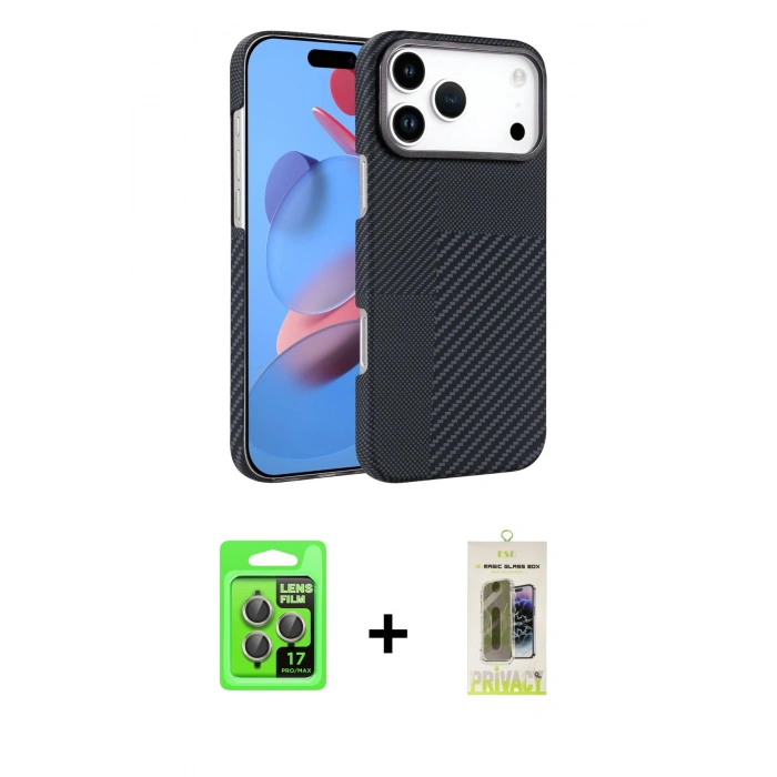MARSİLYAN™- iPhone 17 Pro Kılıf Doruk Serisi - Siyah Joko Magic 5D Hayalet Cam + Raze Metal Kamera Lens - GI