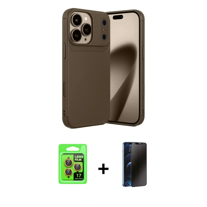 MARSİLYAN™- iPhone 17 Pro Kılıf Eksen Form Prime - Siyah 3D Antistatik Hayalet Cam Ekran Koruyucu + Raze Metal Kamera Lens - TU
