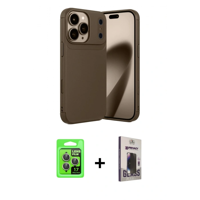 MARSİLYAN™- iPhone 17 Pro Kılıf Eksen Form Prime - Siyah Bilvis Hayalet Cam Ekran Koruyucu + Raze Metal Kamera Lens - GI