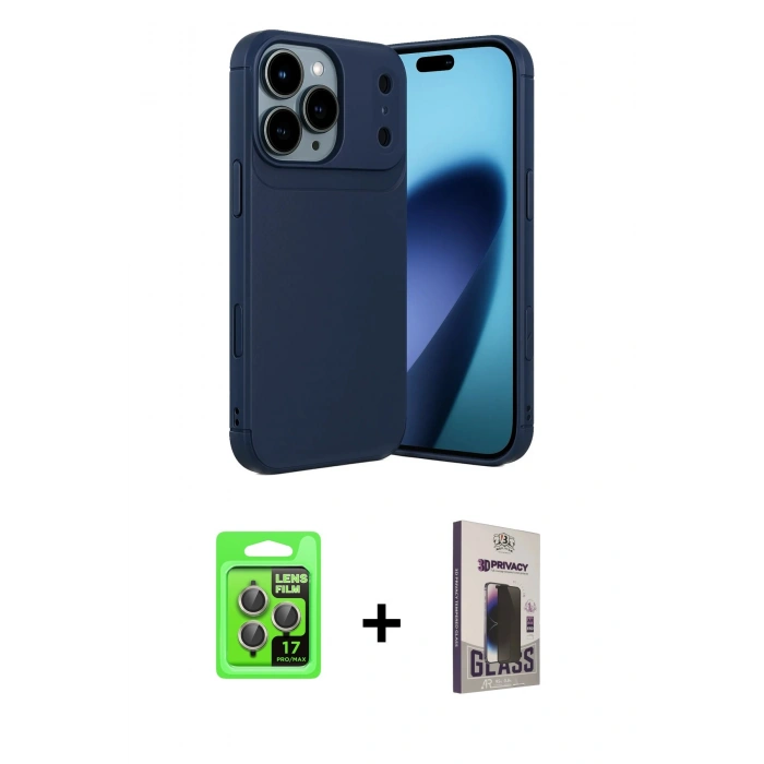 MARSİLYAN™- iPhone 17 Pro Kılıf Eksen Form Prime - Siyah Bilvis Hayalet Cam Ekran Koruyucu + Raze Metal Kamera Lens - GI