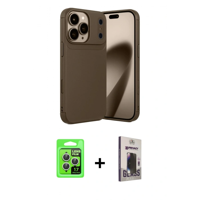 MARSİLYAN™- iPhone 17 Pro Kılıf Eksen Form Prime - Siyah Bilvis Hayalet Cam Ekran Koruyucu + Raze Metal Kamera Lens - GS