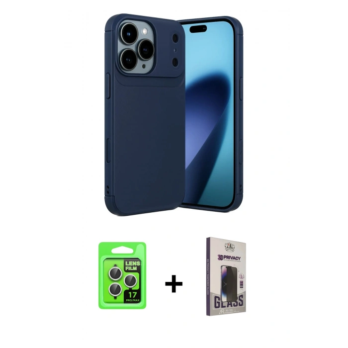 MARSİLYAN™- iPhone 17 Pro Kılıf Eksen Form Prime - Siyah Bilvis Hayalet Cam Ekran Koruyucu + Raze Metal Kamera Lens - GS