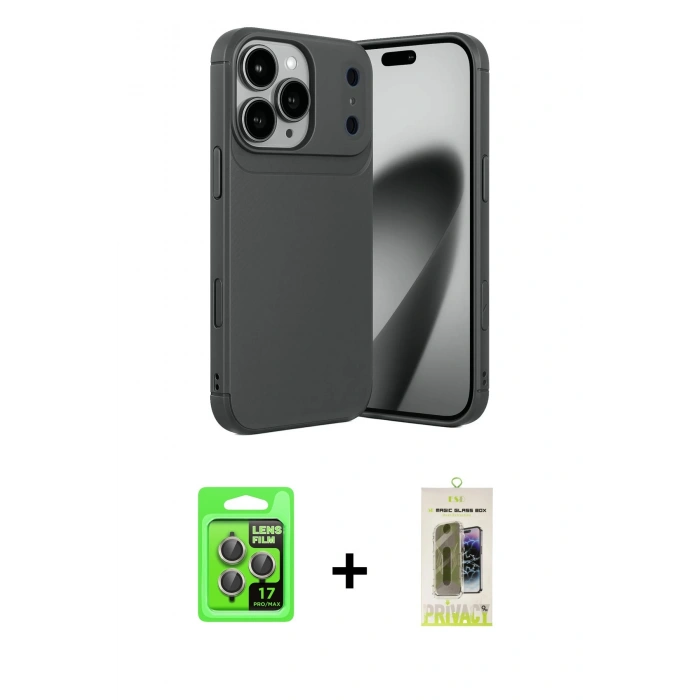 MARSİLYAN™- iPhone 17 Pro Kılıf Eksen Form Prime - Siyah Joko Magic 5D Hayalet Cam + Raze Metal Kamera Lens - GI