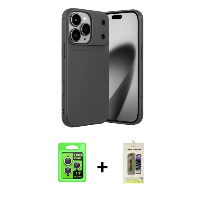 MARSİLYAN™- iPhone 17 Pro Kılıf Eksen Form Prime - Siyah Joko Magic 5D Hayalet Cam + Raze Metal Kamera Lens - GS