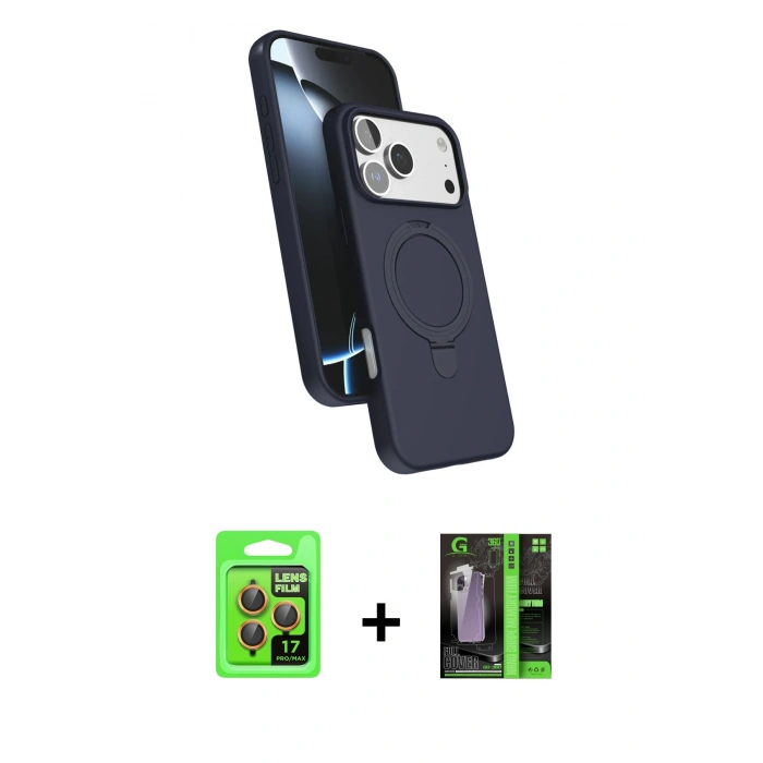 MARSİLYAN™- iPhone 17 Pro Kılıf İz Işık Koleksiyonu - Şeffaf 360 Full Body Arka Koruyucu + Turuncu Raze Metal Kamera Lens