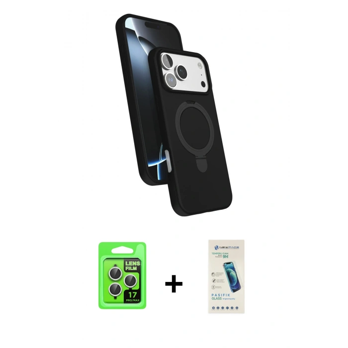 MARSİLYAN™- iPhone 17 Pro Kılıf İz Işık Koleksiyonu - Şeffaf Pasifik Cam Ekran Koruyucu + Raze Metal Kamera Lens - GS