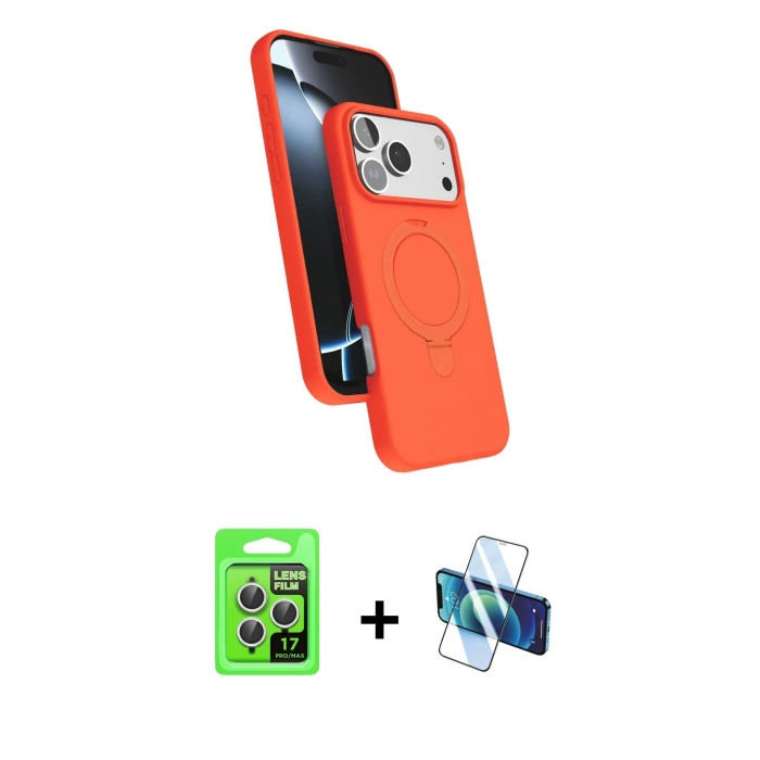 MARSİLYAN™- iPhone 17 Pro Kılıf İz Işık Koleksiyonu - Siyah 3D Antistatik Cam Ekran Koruyucu + Raze Metal Kamera Lens - GS