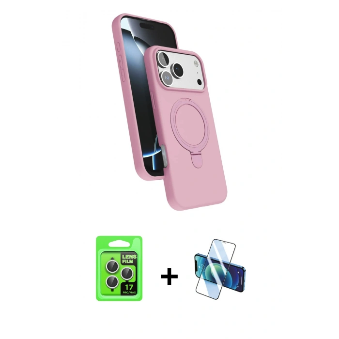 MARSİLYAN™- iPhone 17 Pro Kılıf İz Işık Koleksiyonu - Siyah 3D Antistatik Cam Ekran Koruyucu + Raze Metal Kamera Lens - GS