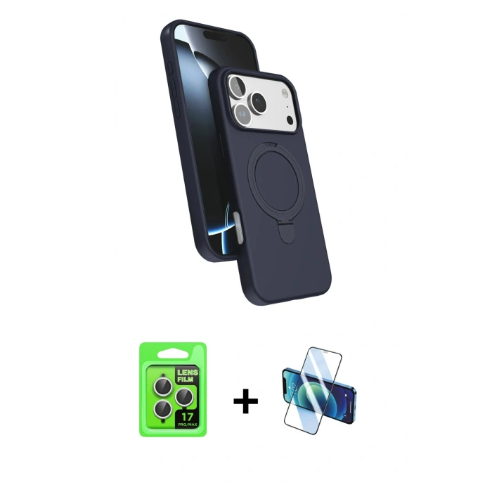 MARSİLYAN™- iPhone 17 Pro Kılıf İz Işık Koleksiyonu - Siyah 3D Antistatik Cam Ekran Koruyucu + Raze Metal Kamera Lens - GS