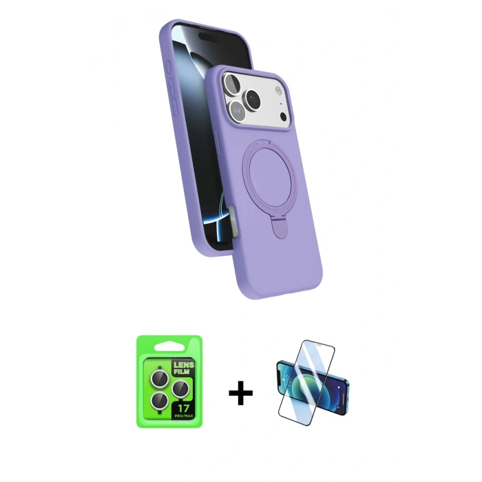 MARSİLYAN™- iPhone 17 Pro Kılıf İz Işık Koleksiyonu - Siyah 3D Antistatik Cam Ekran Koruyucu + Raze Metal Kamera Lens - GS
