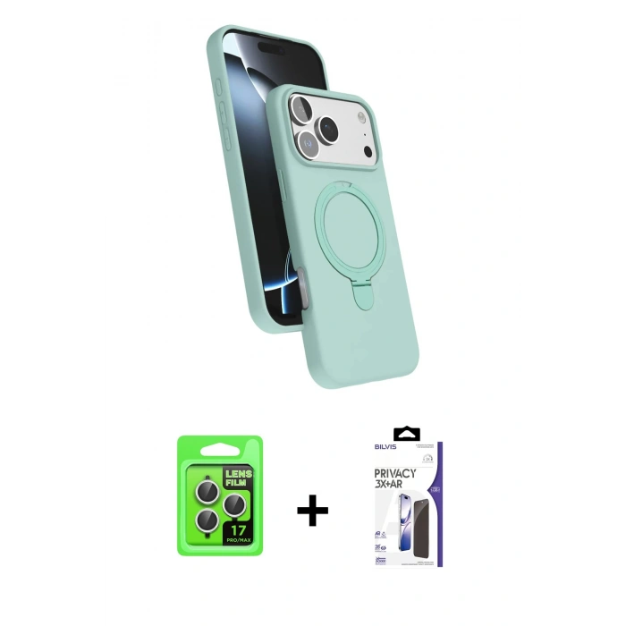 MARSİLYAN™- iPhone 17 Pro Kılıf İz Işık Koleksiyonu - Siyah Bilvis 3X AR Hayalet Cam Ekran Koruyucu + Raze Metal Kamera Lens - GS