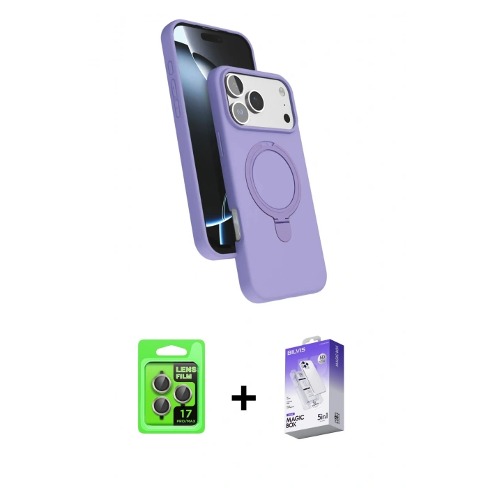 MARSİLYAN™- iPhone 17 Pro Kılıf İz Işık Koleksiyonu - Siyah Bilvis 5in1 3D Magic Cam Ekran Koruyucu + Raze Metal Kamera Lens - GI