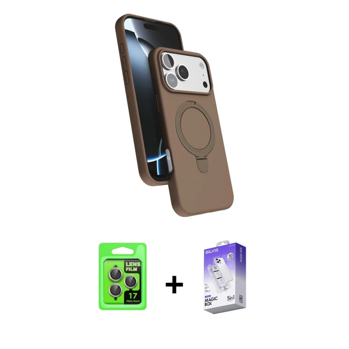 MARSİLYAN™- iPhone 17 Pro Kılıf İz Işık Koleksiyonu - Siyah Bilvis 5in1 3D Magic Cam Ekran Koruyucu + Raze Metal Kamera Lens - GI