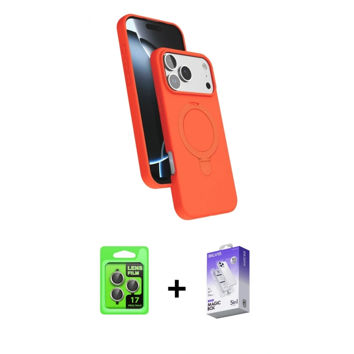 MARSİLYAN™- iPhone 17 Pro Kılıf İz Işık Koleksiyonu - Siyah Bilvis 5in1 3D Magic Cam Ekran Koruyucu + Raze Metal Kamera Lens - GI