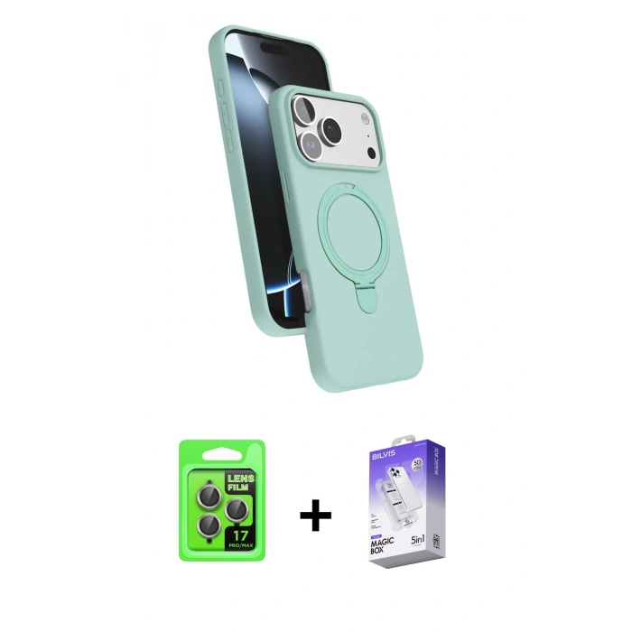 MARSİLYAN™- iPhone 17 Pro Kılıf İz Işık Koleksiyonu - Siyah Bilvis 5in1 3D Magic Cam Ekran Koruyucu + Raze Metal Kamera Lens - GI