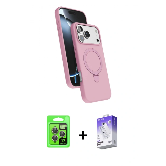 MARSİLYAN™- iPhone 17 Pro Kılıf İz Işık Koleksiyonu - Siyah Bilvis 5in1 3D Magic Cam Ekran Koruyucu + Raze Metal Kamera Lens - GI