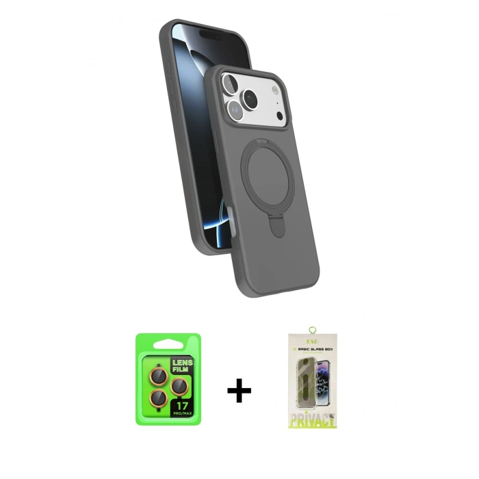 MARSİLYAN™- iPhone 17 Pro Kılıf İz Işık Koleksiyonu - Siyah Joko Magic 5D Hayalet Cam + Raze Metal Kamera Lens - TU