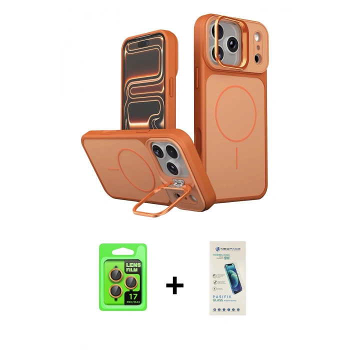MARSİLYAN™- iPhone 17 Pro Kılıf İz Modern Prime - Şeffaf Pasifik Cam Ekran Koruyucu + Raze Metal Kamera Lens - TU