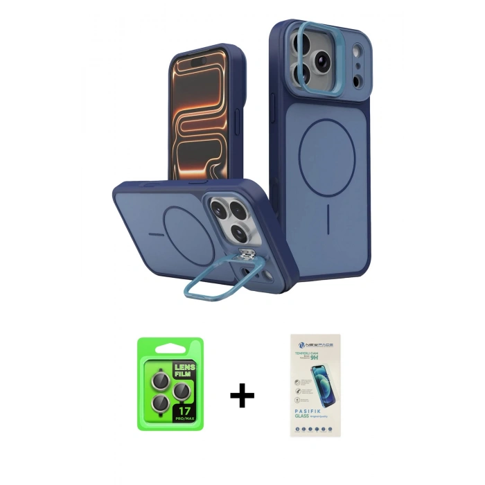 MARSİLYAN™- iPhone 17 Pro Kılıf İz Modern Prime - Şeffaf Pasifik Cam Ekran Koruyucu + Raze Metal Kamera Lens - GI