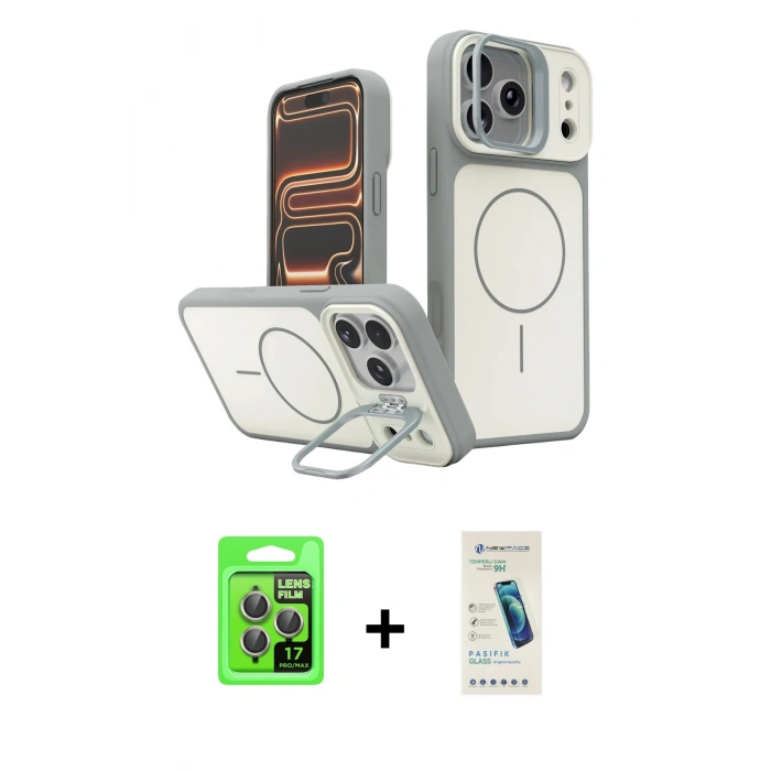 MARSİLYAN™- iPhone 17 Pro Kılıf İz Modern Prime - Şeffaf Pasifik Cam Ekran Koruyucu + Raze Metal Kamera Lens - GI